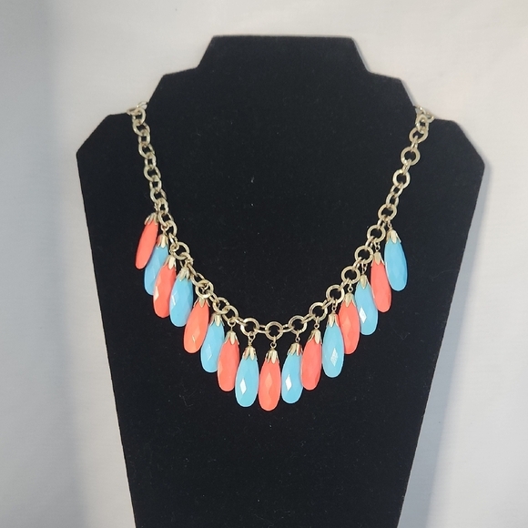 Colorful Teardrop Bead Statement Necklace – Coral & Turquoise - Picture 1 of 5